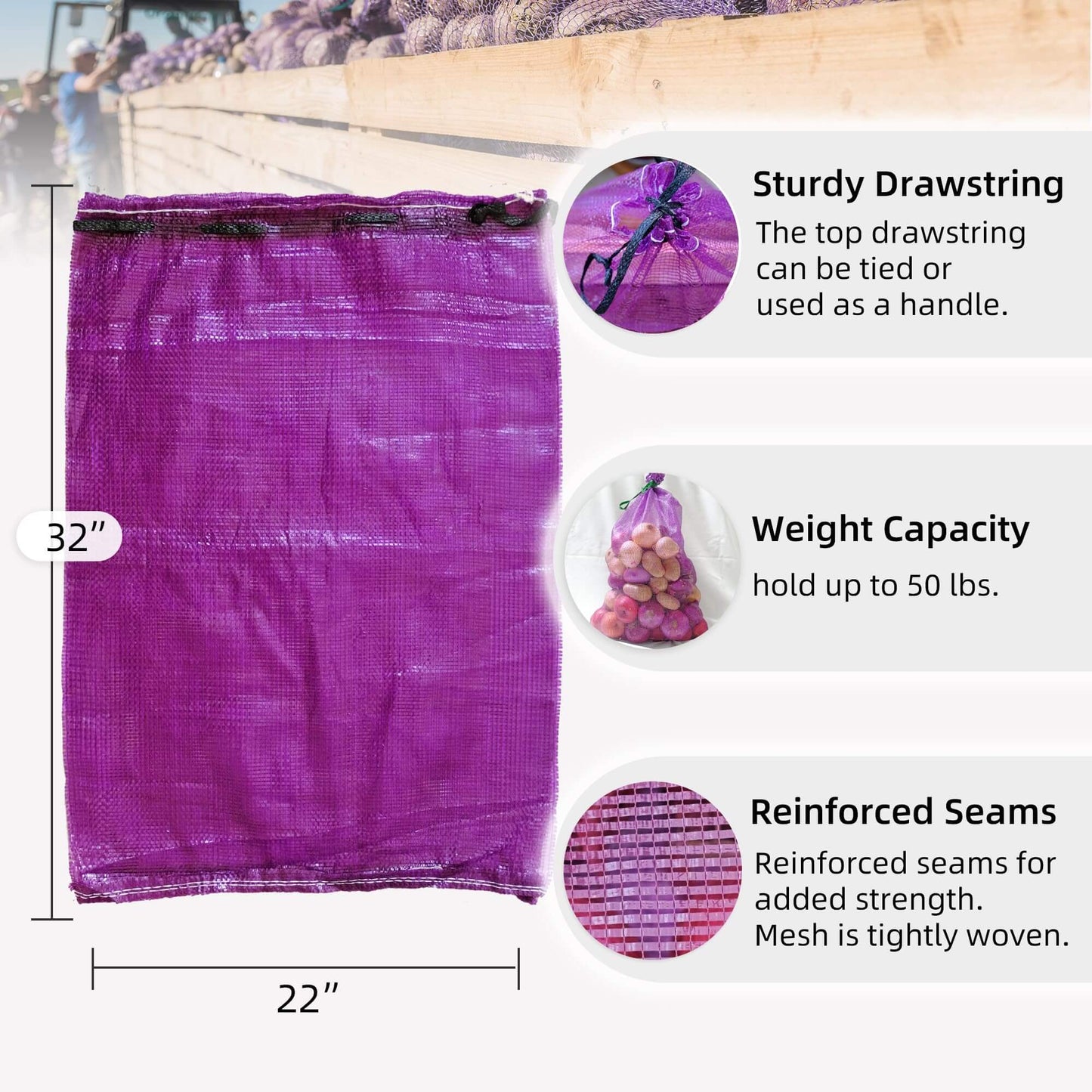 Purple Tubular Mesh Bag - 22" x 32" Pack of 300