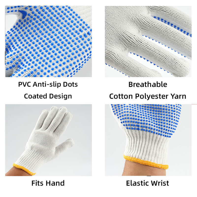 Cotton Grip Safety Work Gloves with PVC Dots 48 Pairs