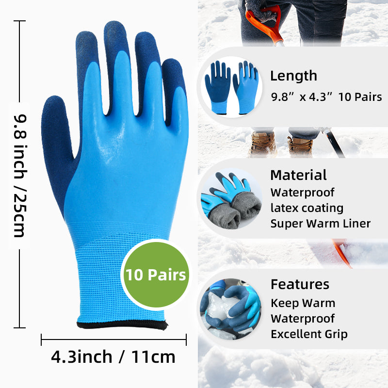 10 Pairs Waterproof Winter Work Gloves Freezer Gloves